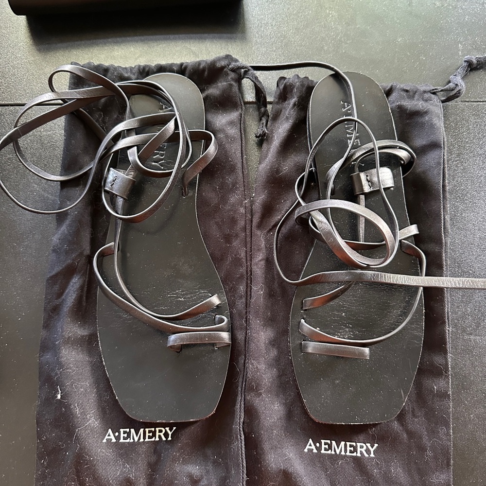 A.EMERY Beau Black Strappy Leather Sandals Size 38